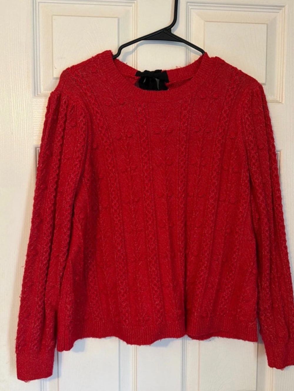 LOFT Red Cable-Knit Crew Neck Sweater